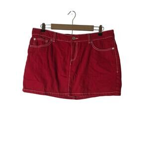 GARAGE Red Cotton Denim A-Line Skater Punk Casual Jean Mini Skirt SZ L
